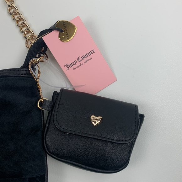 Juicy Couture Black Soft Clutch bag Gold Chain & Bow Accent & mini pouch NEW - Picture 3 of 16